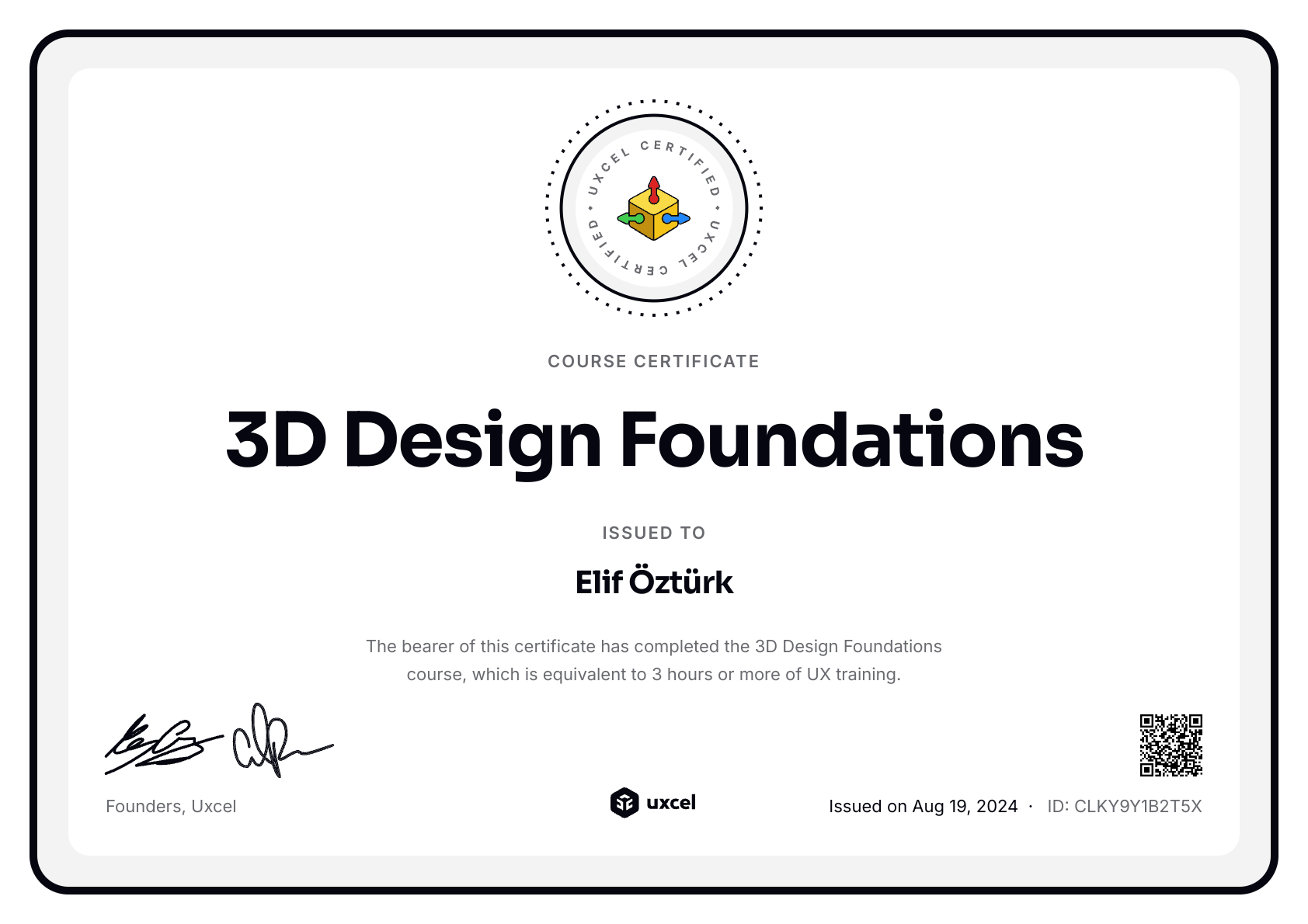 Elif Öztürk's certificate